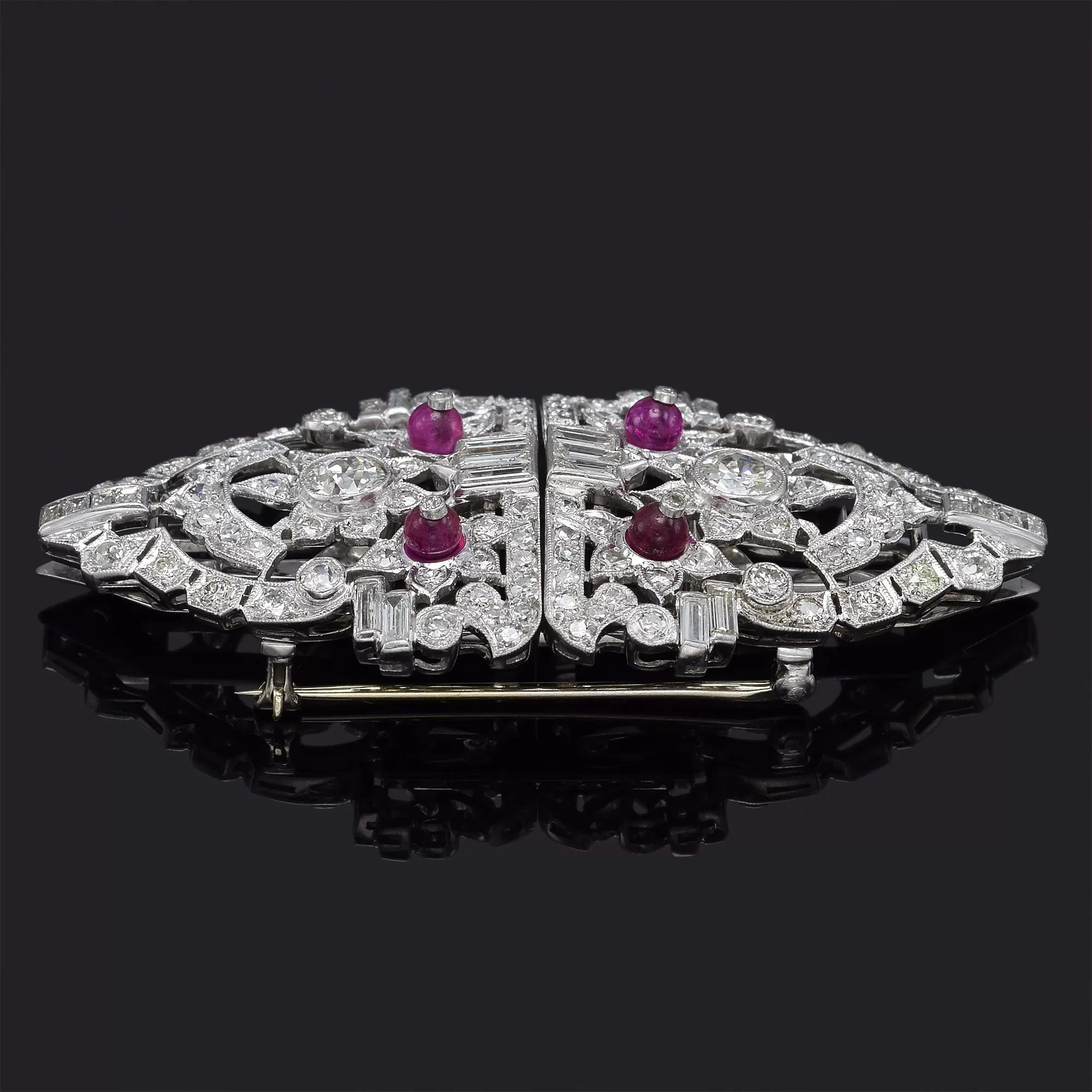 Antique Platinum Ruby & 4.58 TCW Diamond Art Deco Convertible Brooch Pin