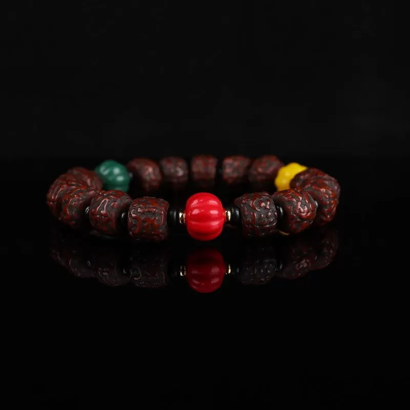 Antique Tibetan Rudraksha Agate Wrist Mala