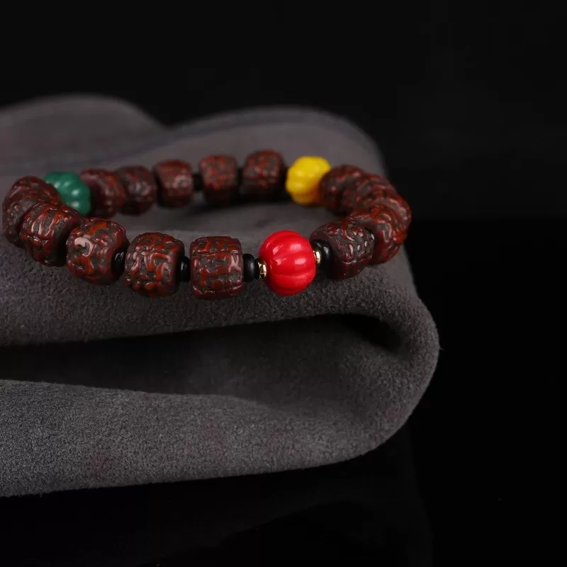 Antique Tibetan Rudraksha Agate Wrist Mala