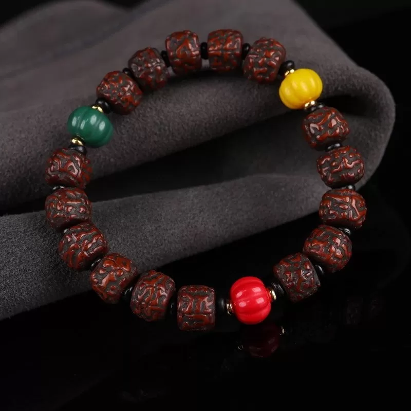 Antique Tibetan Rudraksha Agate Wrist Mala