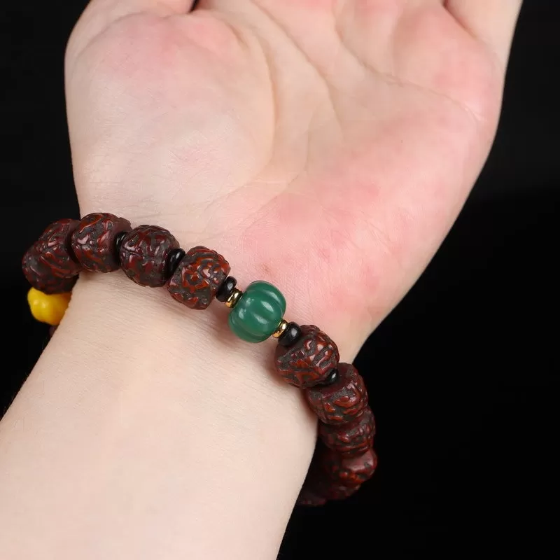 Antique Tibetan Rudraksha Agate Wrist Mala