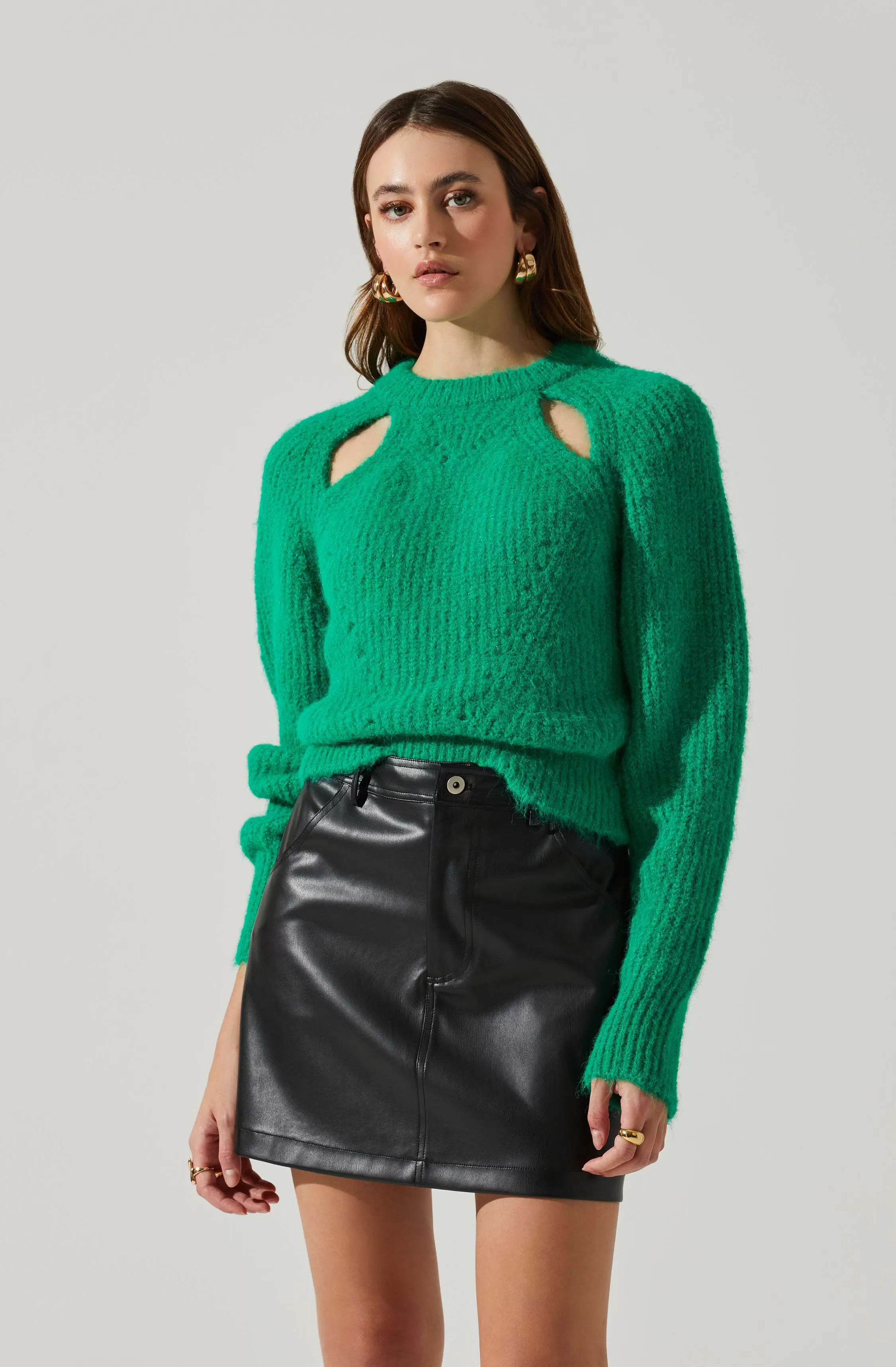 ASTR KRIS CUTOUT SWEATER - Green