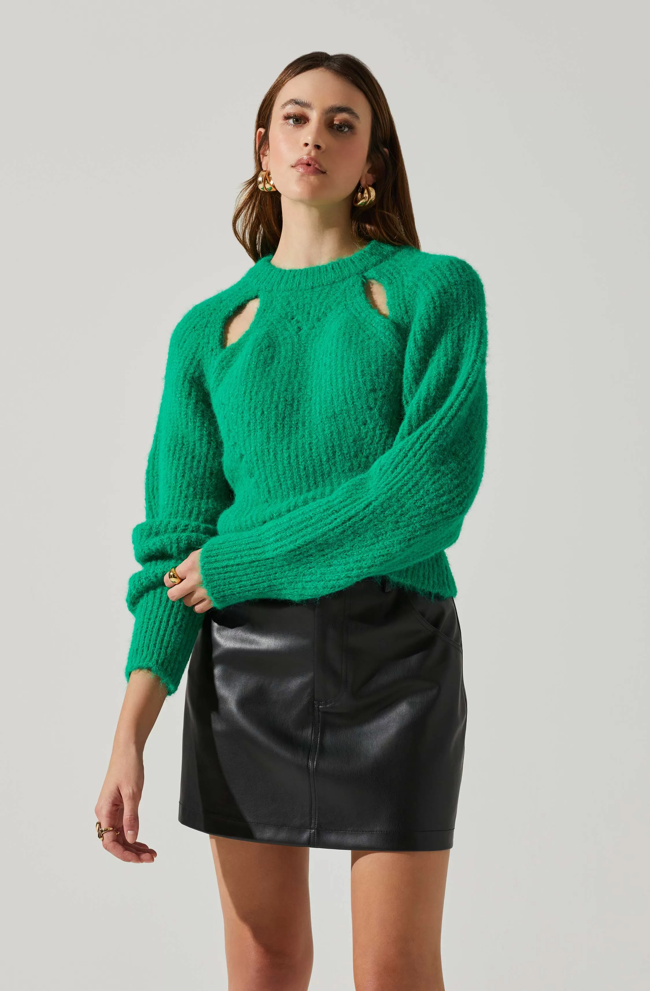 ASTR KRIS CUTOUT SWEATER - Green