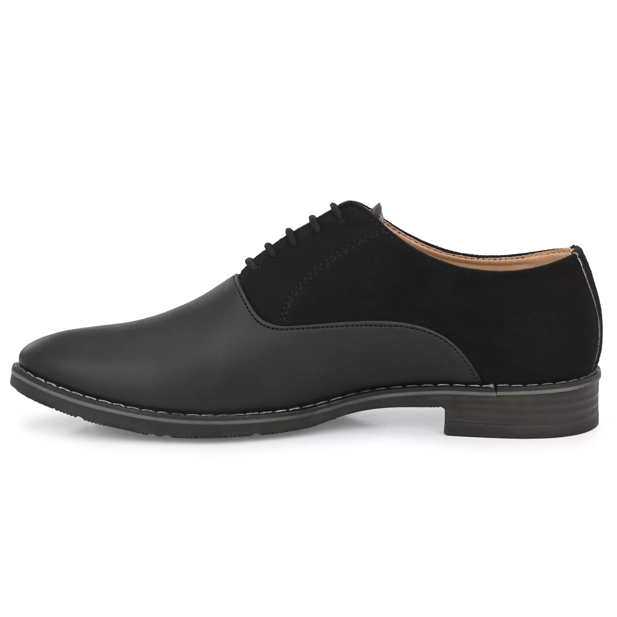 Attitudist Unisex Handcrafted Plain Oxford Matte Gradient Black Formal Derby Shoes With Round Toe