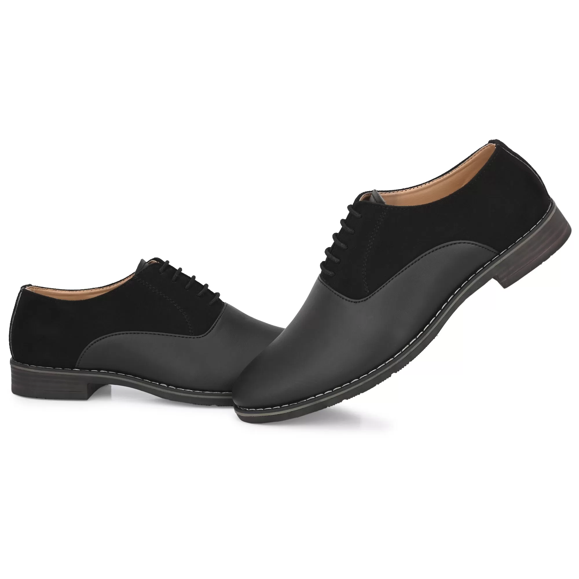 Attitudist Unisex Handcrafted Plain Oxford Matte Gradient Black Formal Derby Shoes With Round Toe