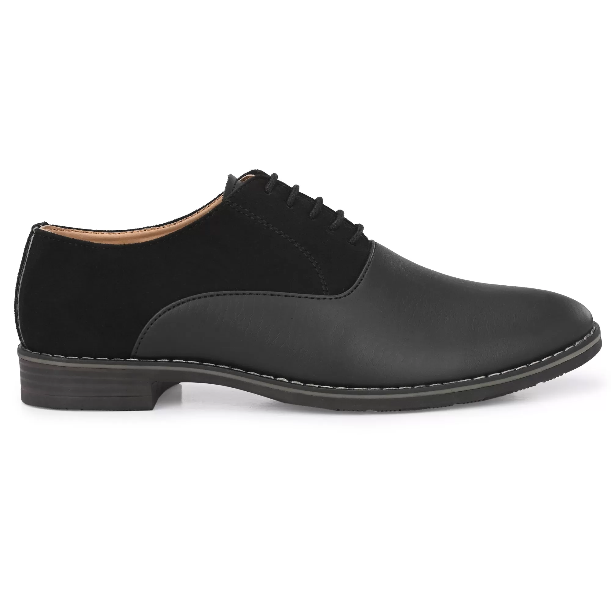 Attitudist Unisex Handcrafted Plain Oxford Matte Gradient Black Formal Derby Shoes With Round Toe