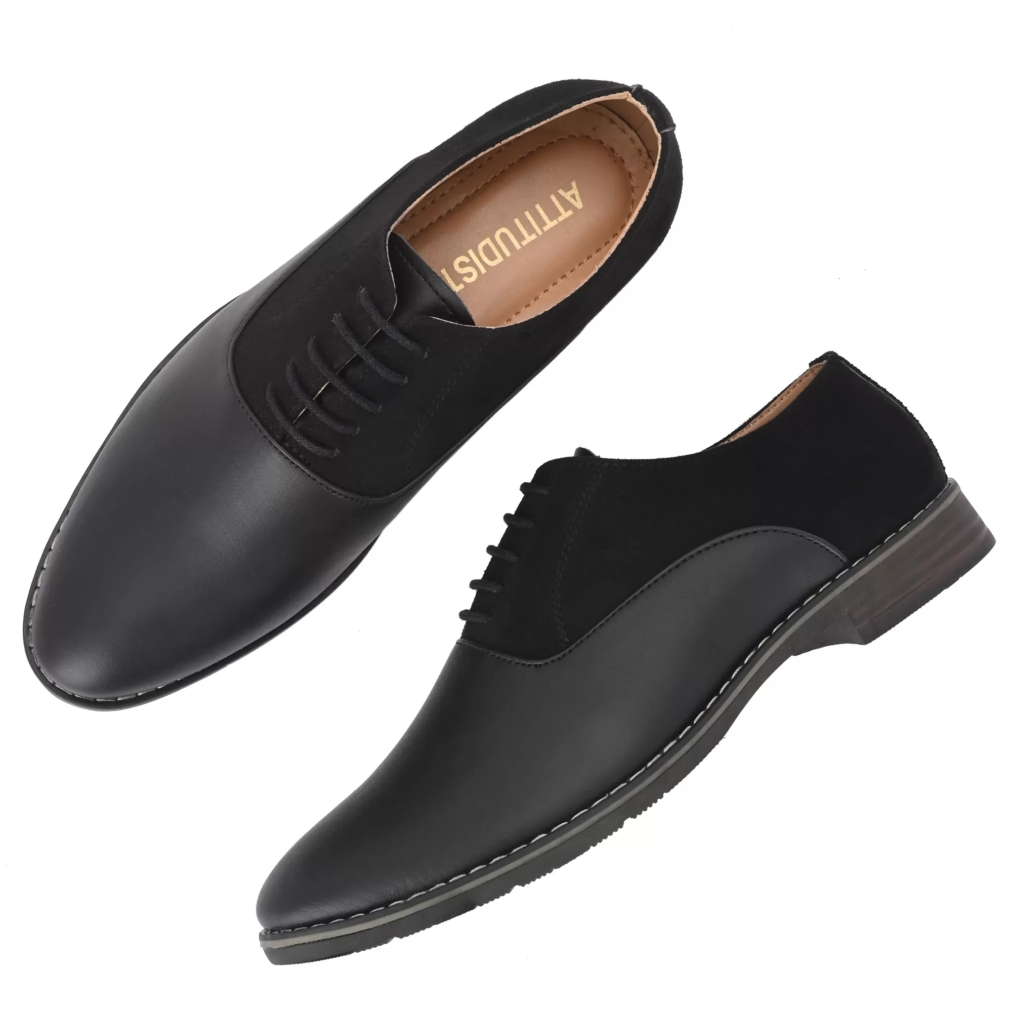 Attitudist Unisex Handcrafted Plain Oxford Matte Gradient Black Formal Derby Shoes With Round Toe