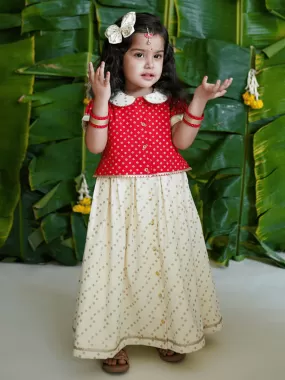 Baby Girl Bandhani Pattu Pavdai-Red