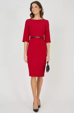 Belted Fitted Dress with 3/4 Sleeves