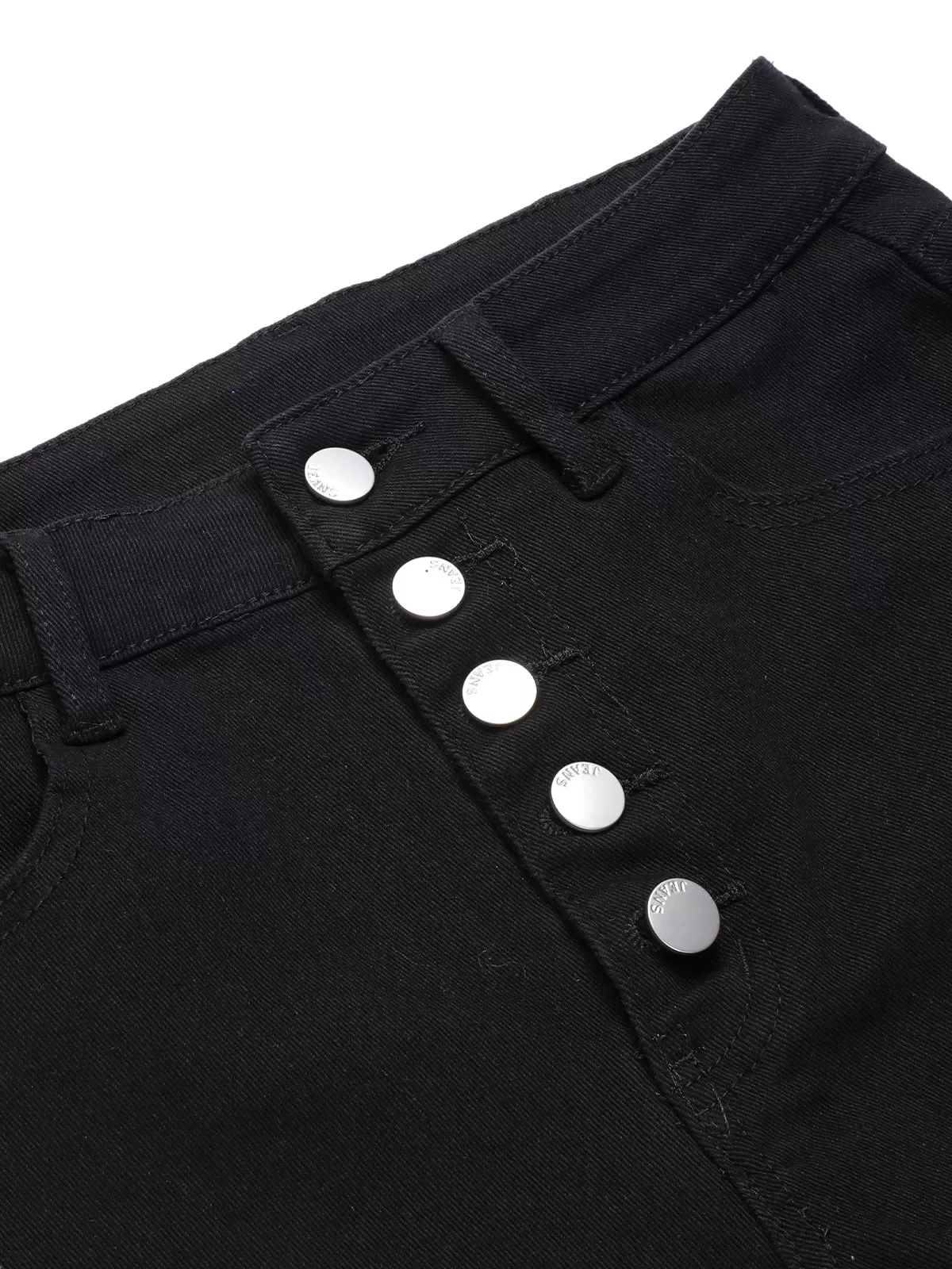 Black 1960s Solid Button Denim Shorts