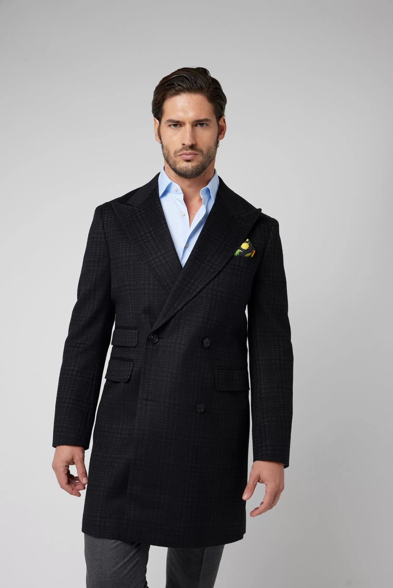 Black Grey Double Breasted Coat