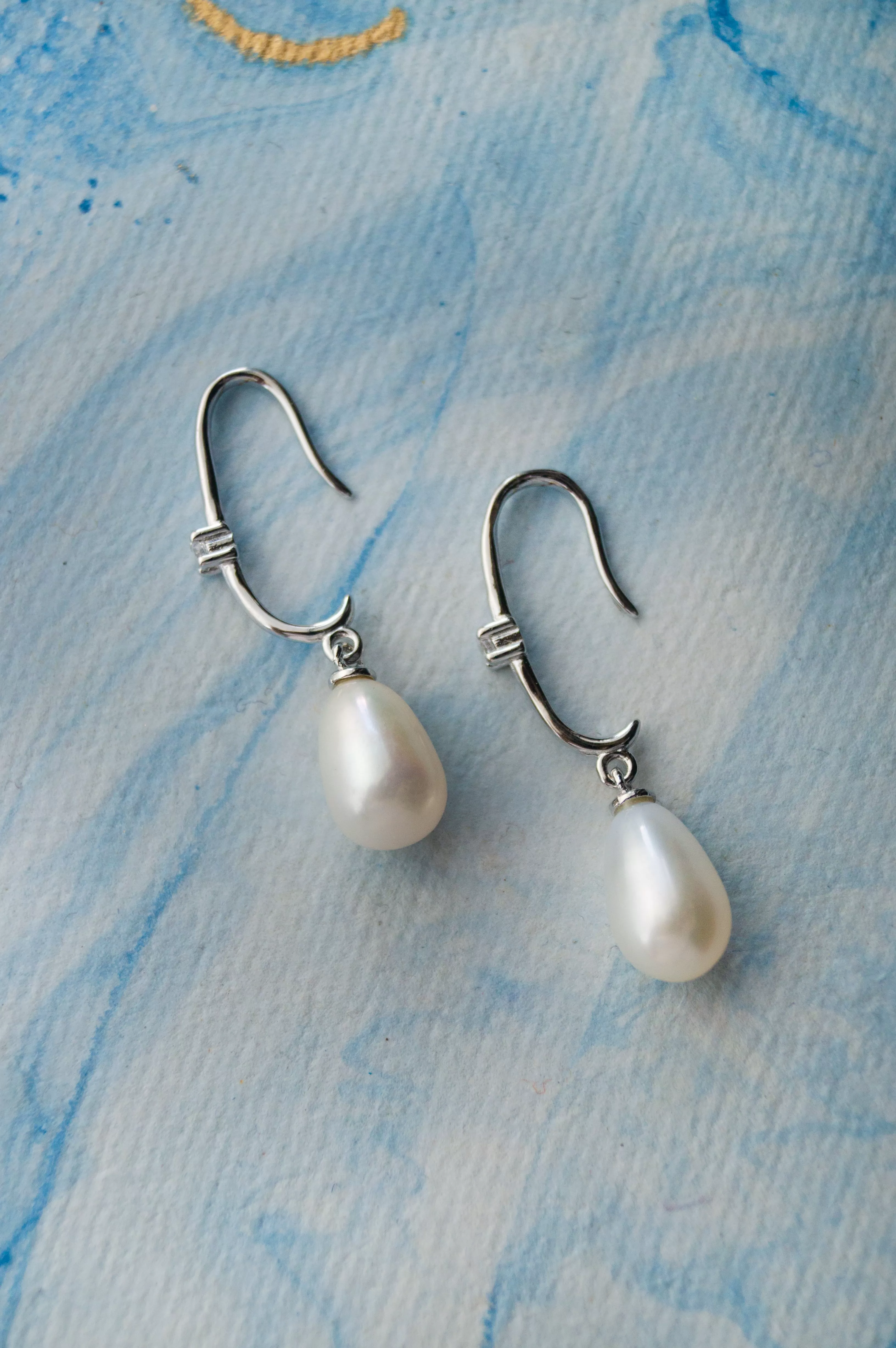 Blingy Slip-On Silver Pearl Sterling Silver Droplet Earrings