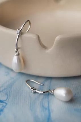 Blingy Slip-On Silver Pearl Sterling Silver Droplet Earrings