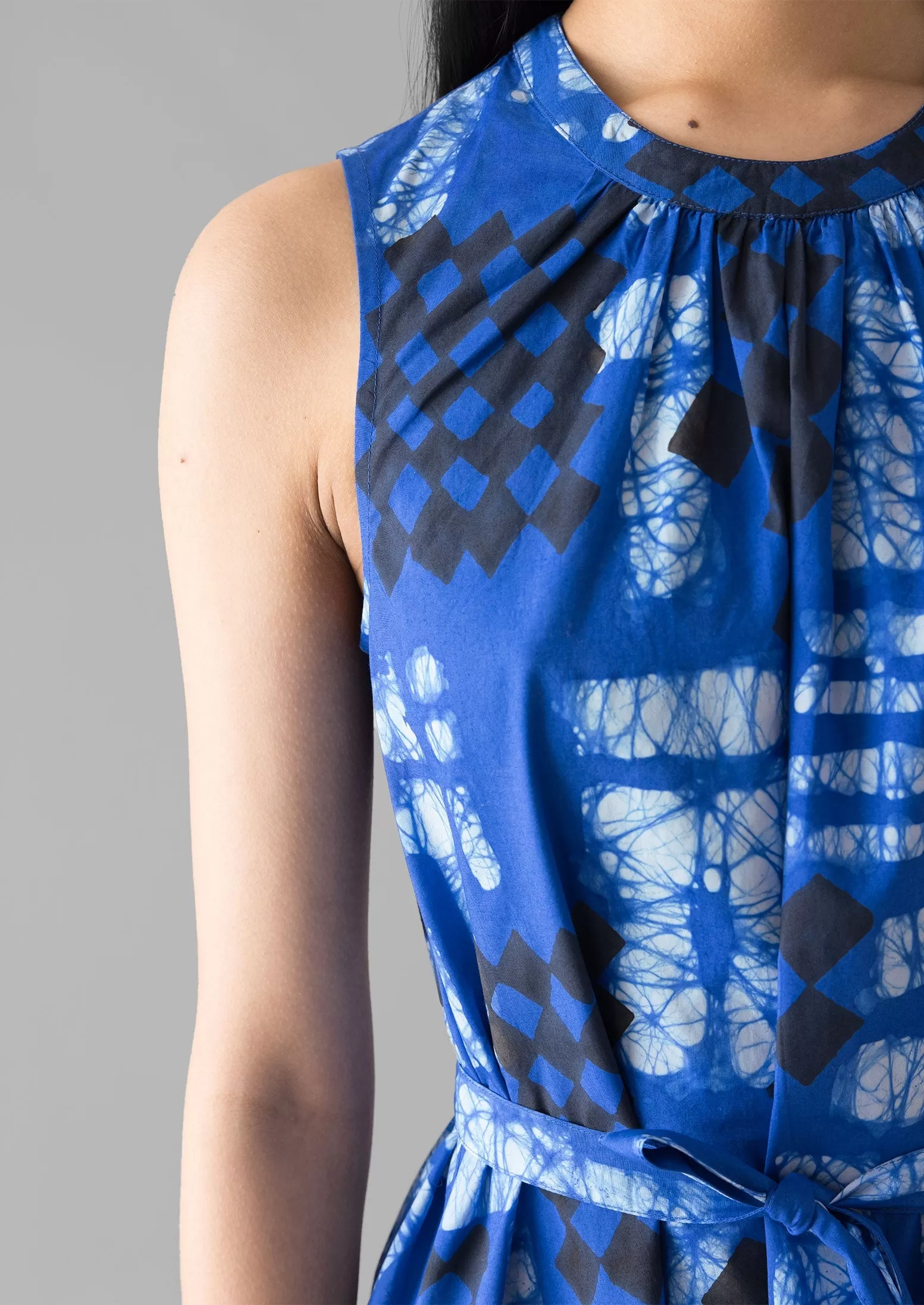 Block Print Batik Poplin Dress | Azurite Blue