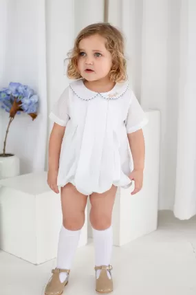 Boys White Seersucker Stripe Romper