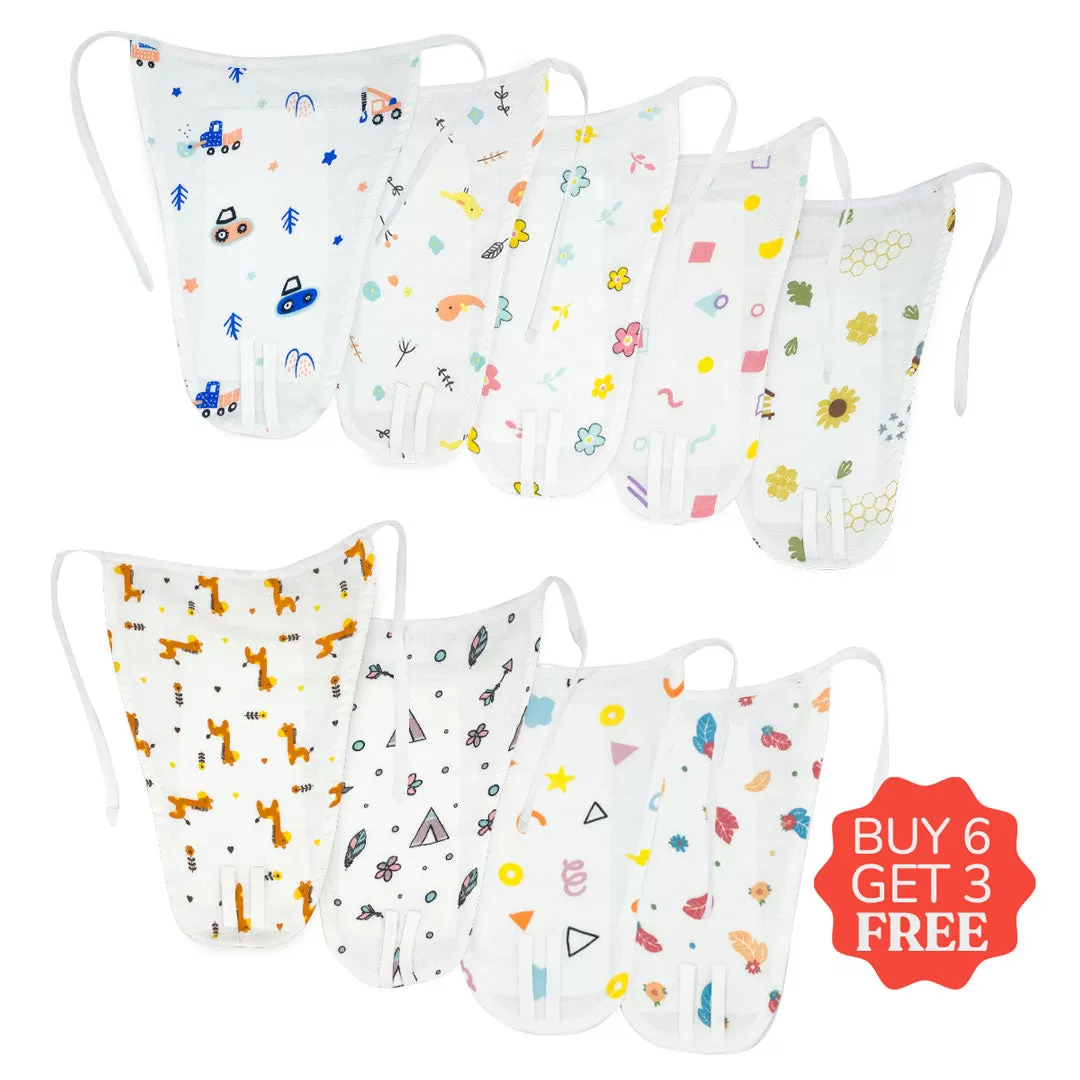 Buy 6 Get 3 FREE Muslin Nappy -100% Organic Cotton - 4 Layered Extra soft Langots