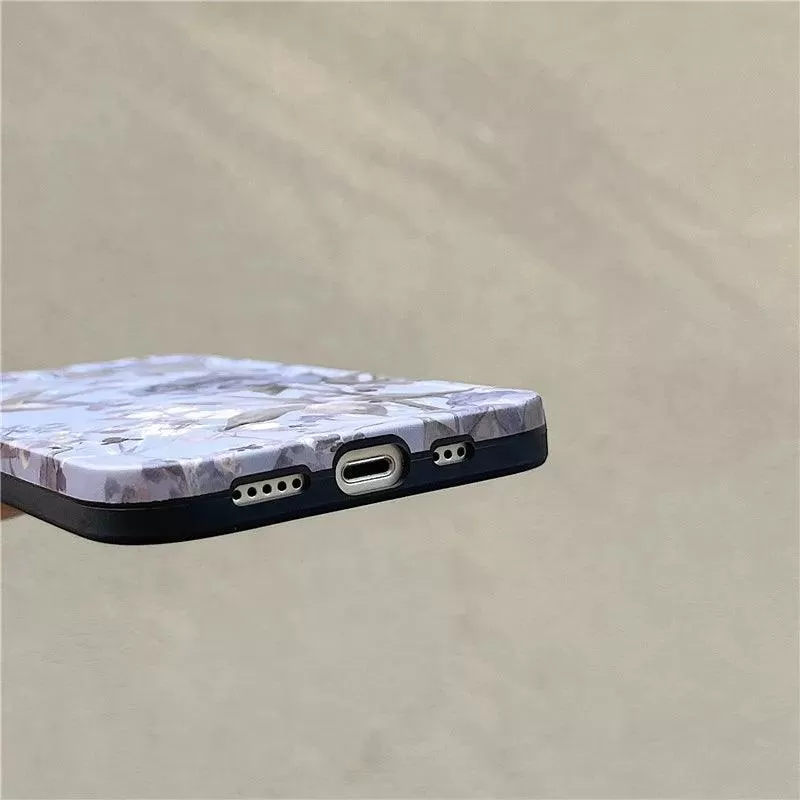 Charming Gray Flowers Oil Painting Cute Phone Cases For iPhone 12 Pro Max 13 11 14 And 14 Pro