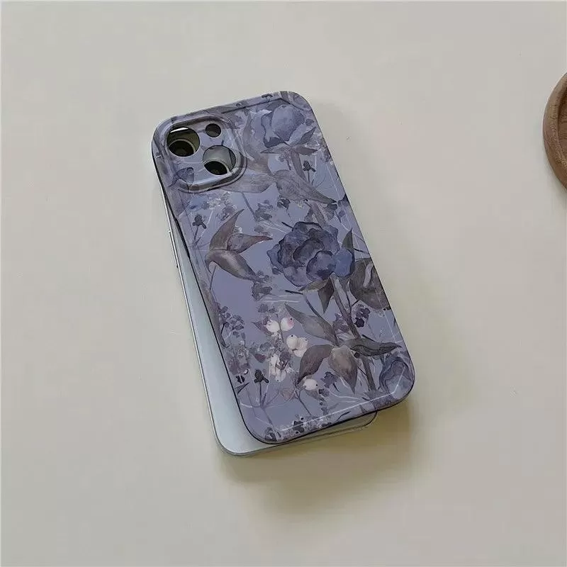 Charming Gray Flowers Oil Painting Cute Phone Cases For iPhone 12 Pro Max 13 11 14 And 14 Pro