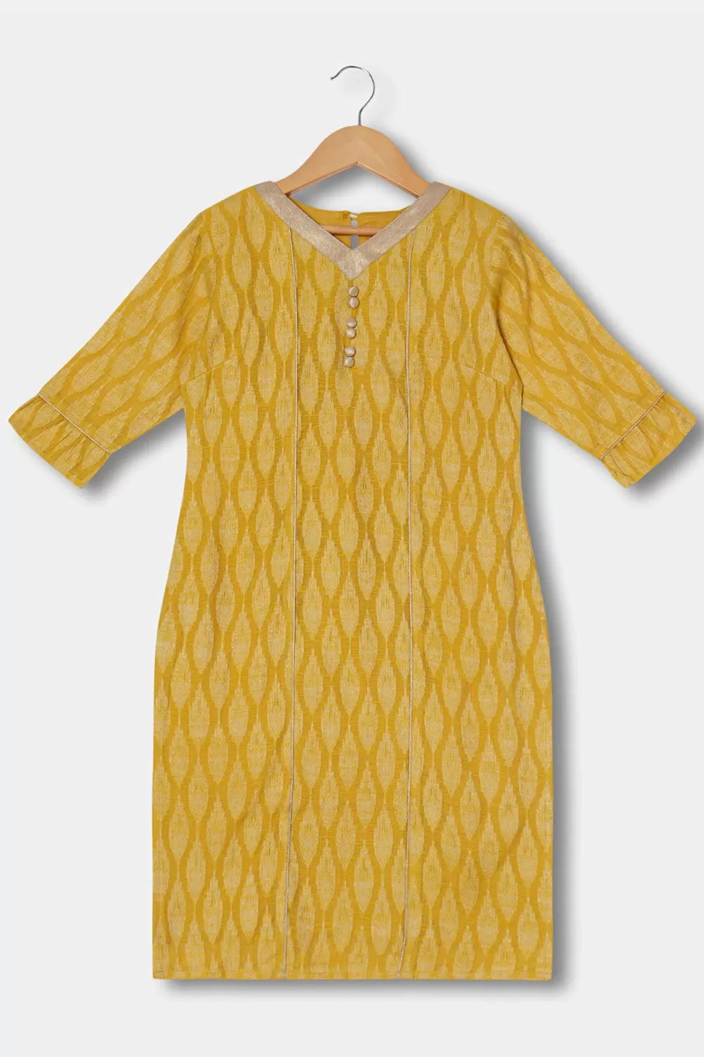 Chittythalli Girls Kurthi Handloom Cotton Regular Fit  - Yellow  - KU06