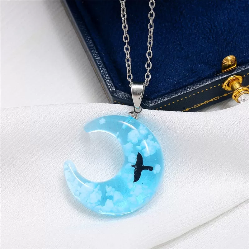 Cloudy Moon Bird Necklace