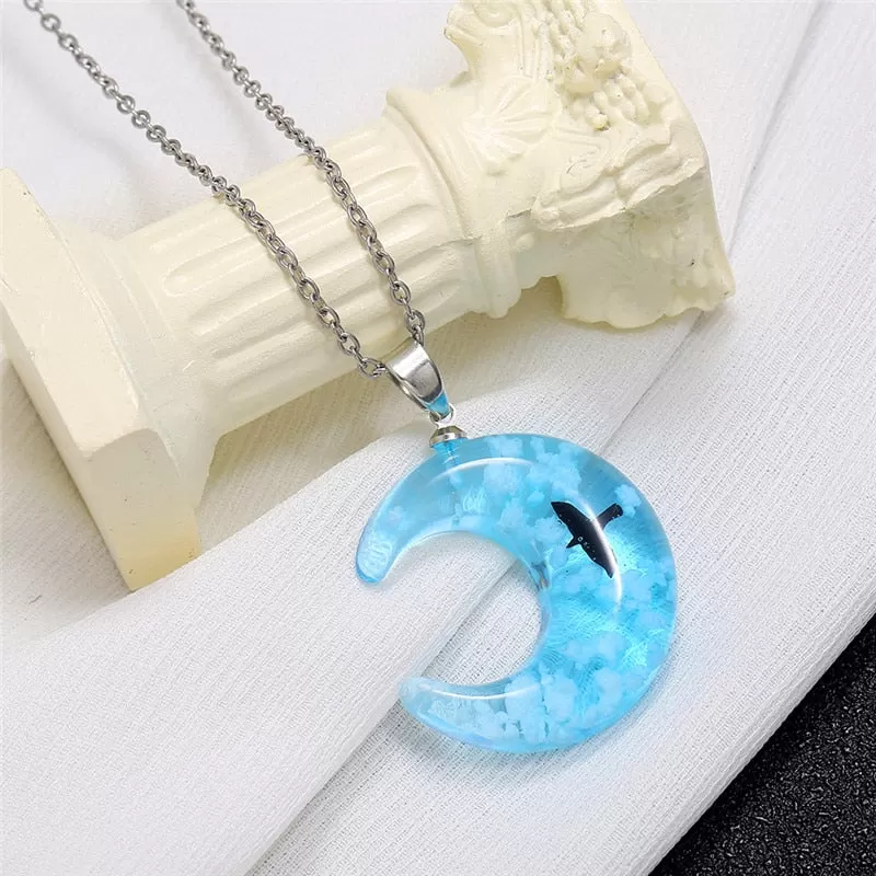 Cloudy Moon Bird Necklace