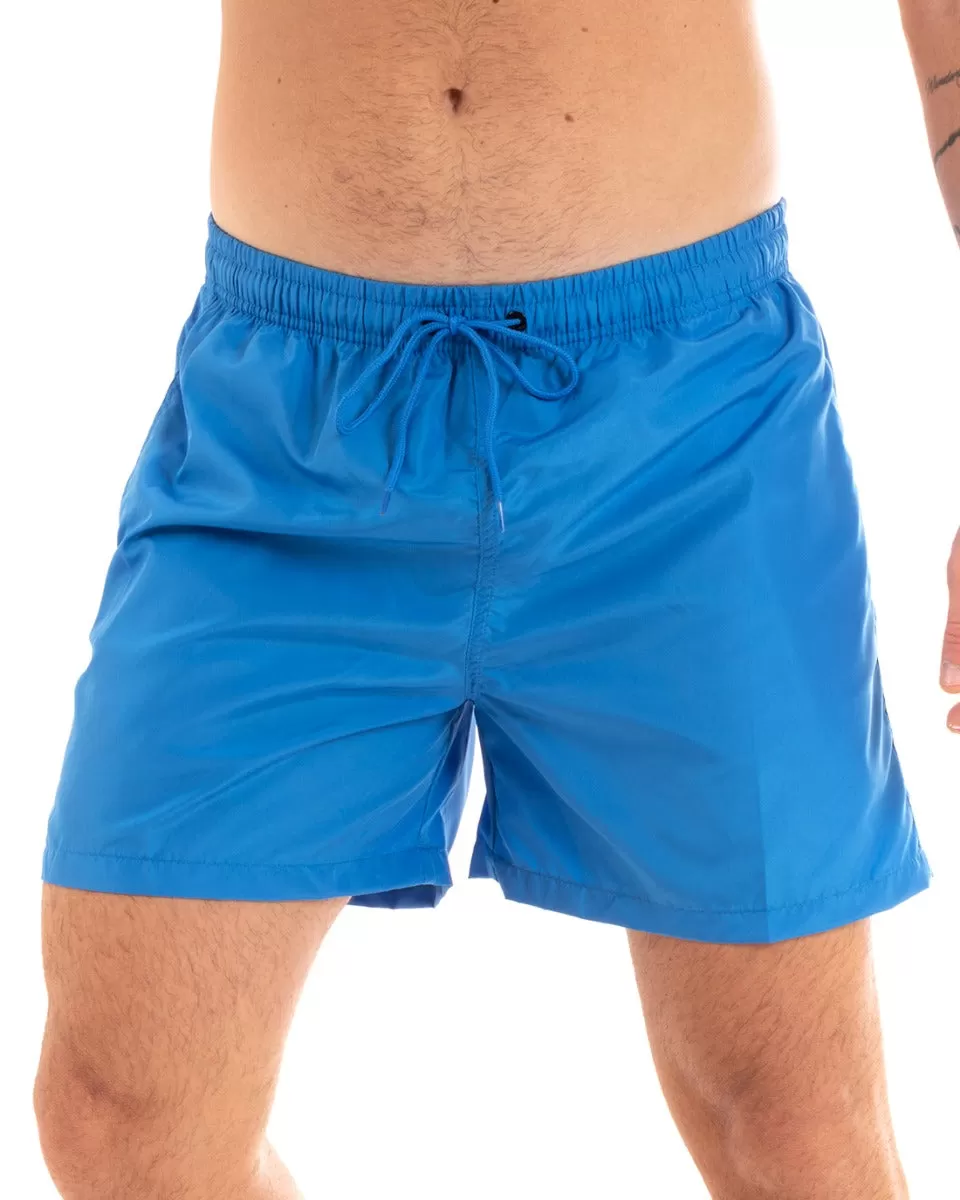 Costume Da Bagno Summer Pantaloncino Boxer Elastico Tinta Unita Azzurro GIOSAL-SU1130A