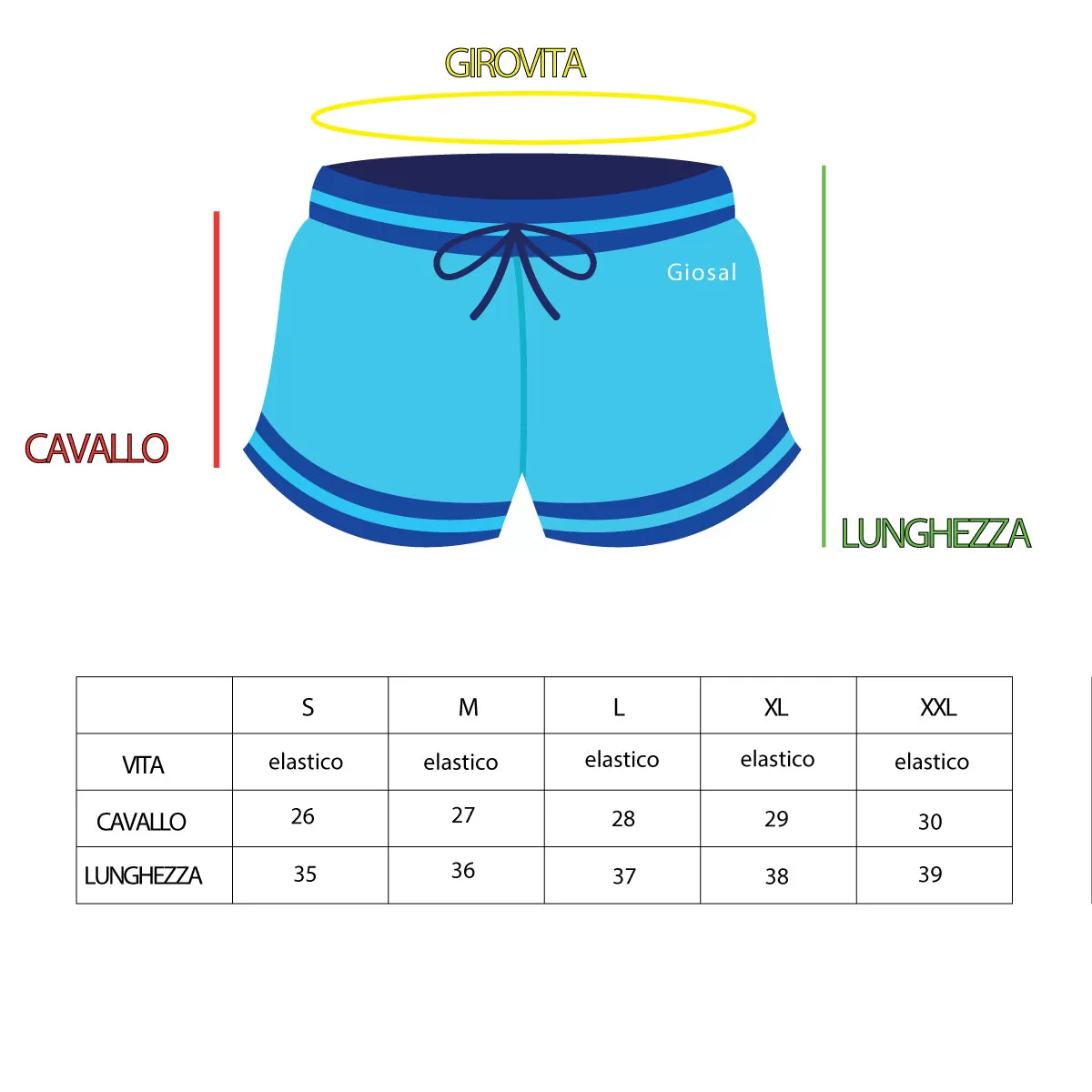 Costume Da Bagno Summer Pantaloncino Boxer Elastico Tinta Unita Azzurro GIOSAL-SU1130A