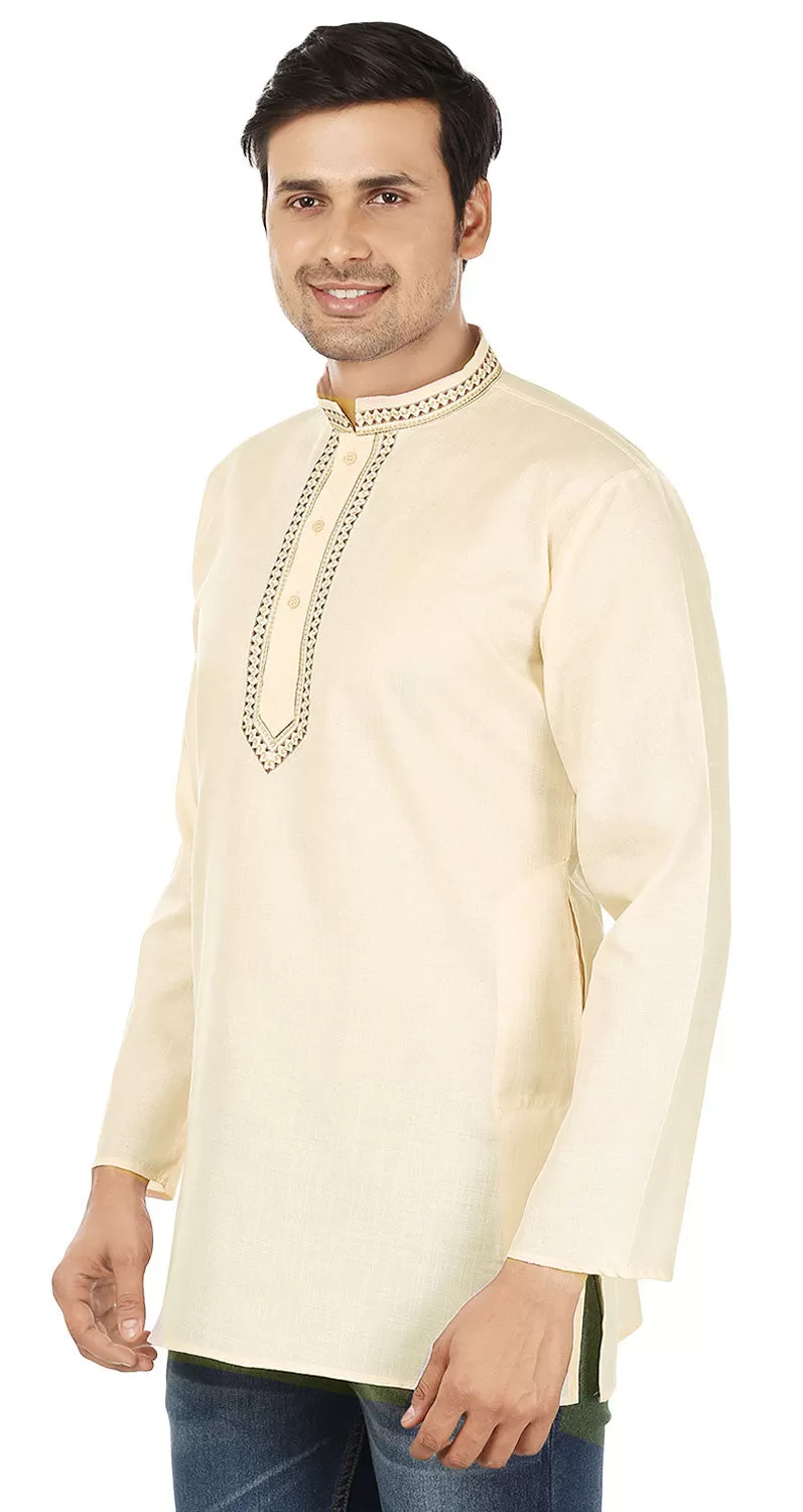 Cotton Dress Mens Short Kurta Shirt India Clothing (Cream)