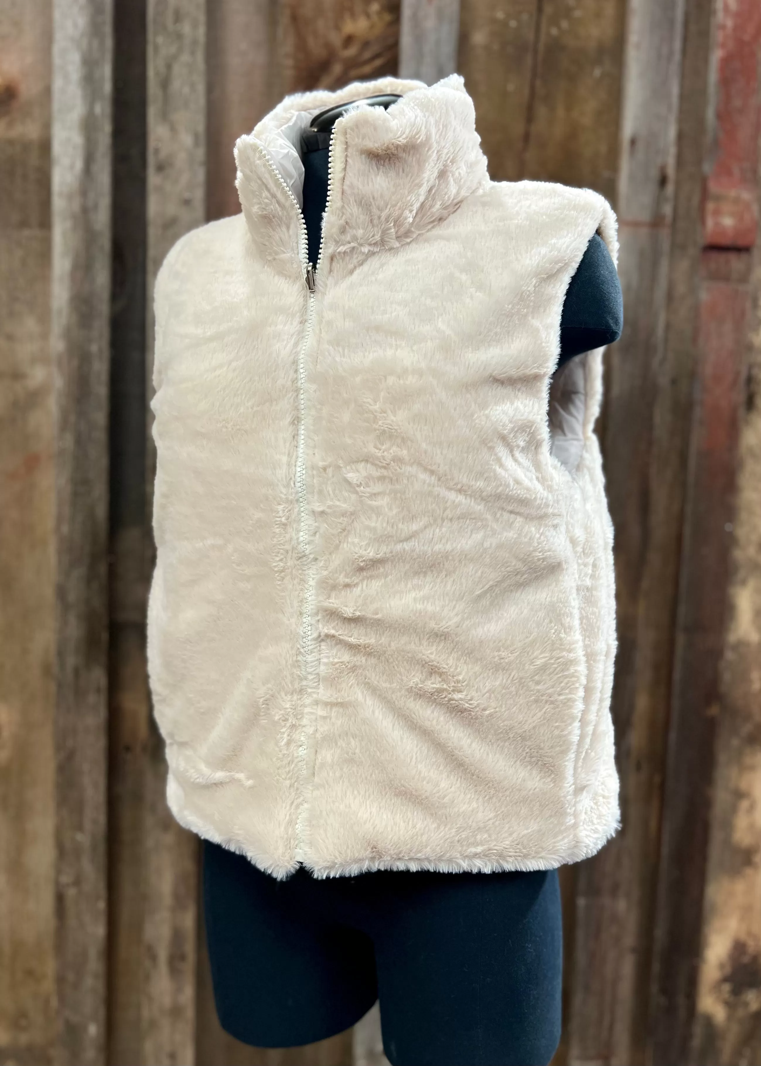 Cream Fuzzy Reversible Vest