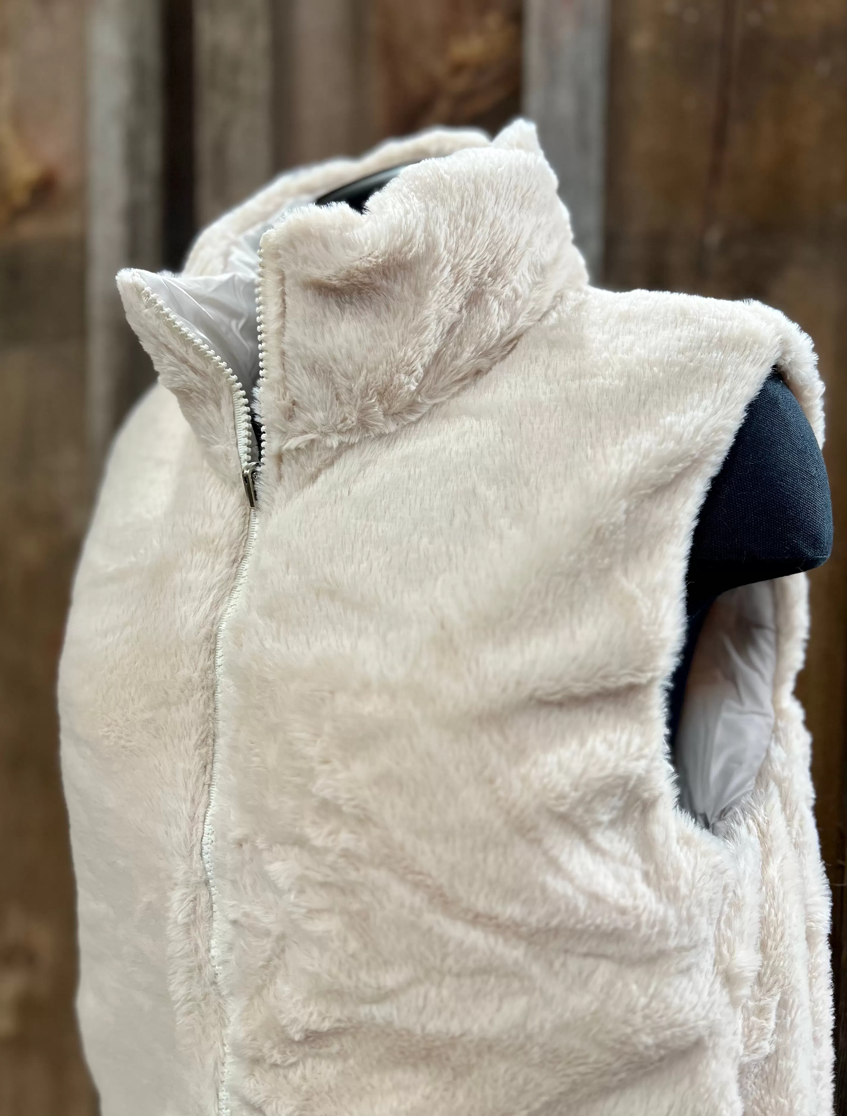 Cream Fuzzy Reversible Vest