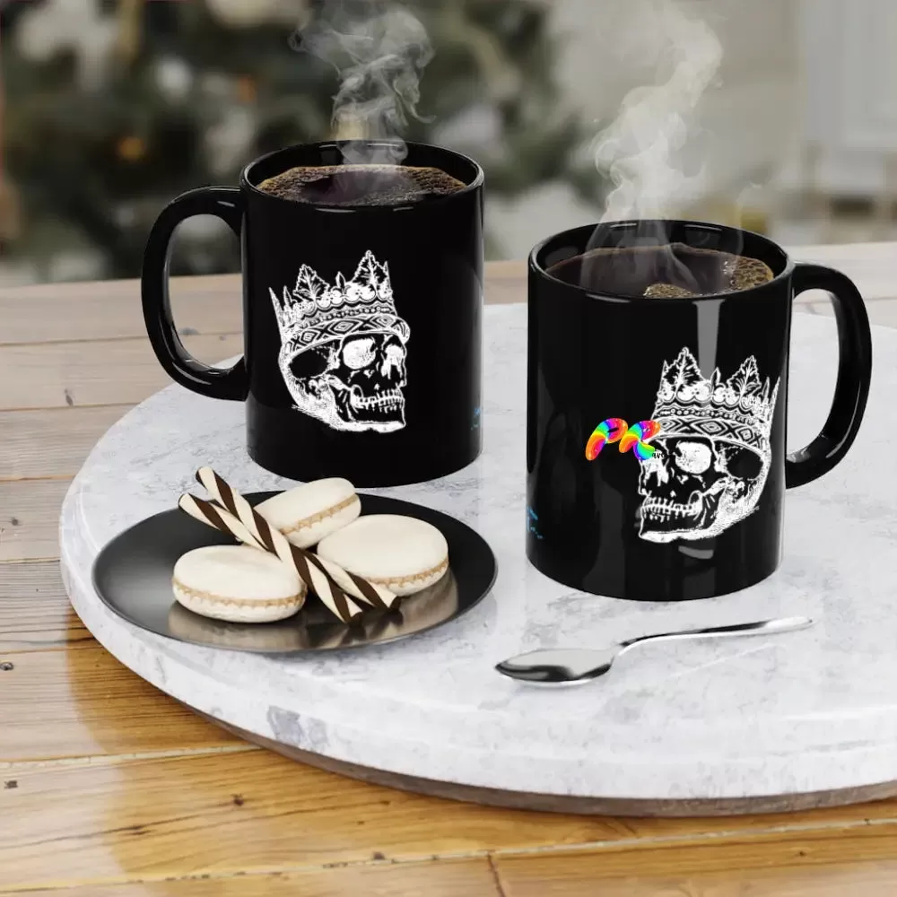 Crowned Skull Black Coffee Mug, 11 floz, Ceramic