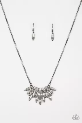 Crowning Moment Gunmetal Black and White Rhinestone Necklace - Paparazzi Accessories