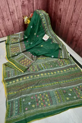 Dark Green Color Resham Kota Saree with Hand Lambani and Mirror Work