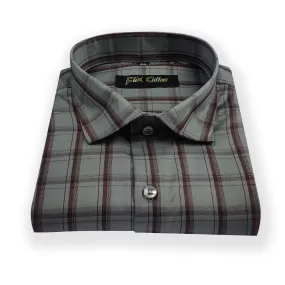 Dark Grey Color Poly Cotton Casual Checked Shirt For Men