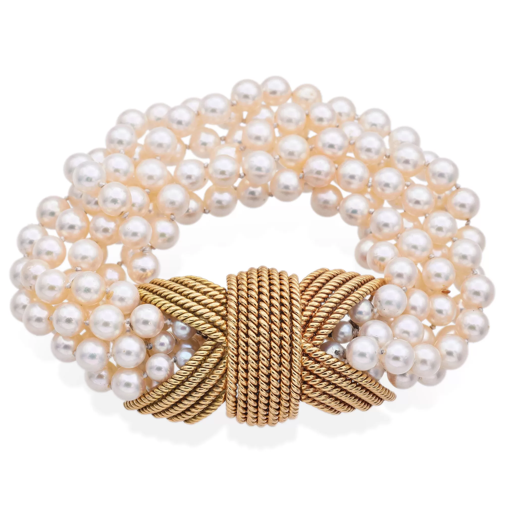 David Webb 18K Gold & Platinum Pearl & 1.50 TCW Diamond Multi-Strand Bracelet