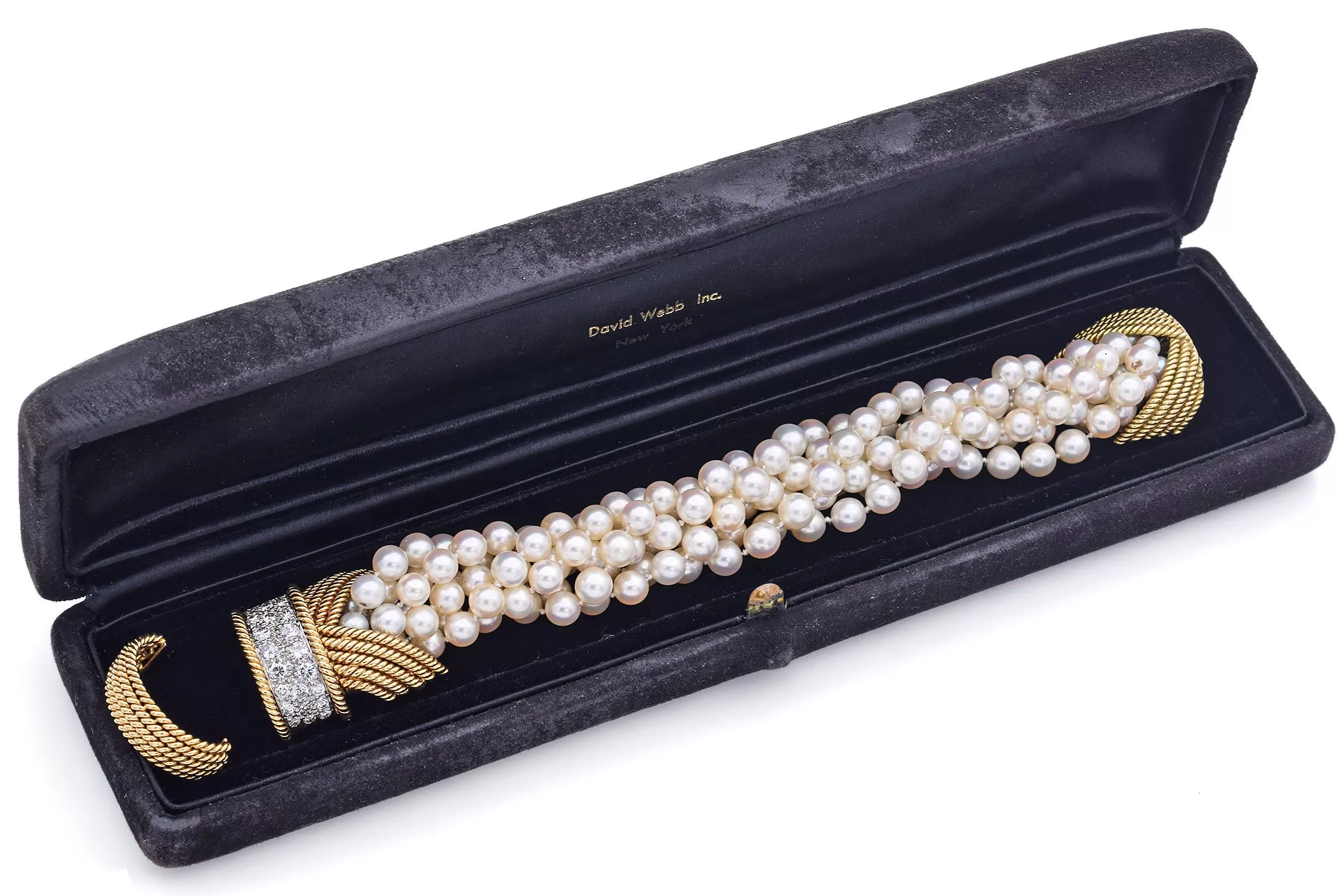 David Webb 18K Gold & Platinum Pearl & 1.50 TCW Diamond Multi-Strand Bracelet