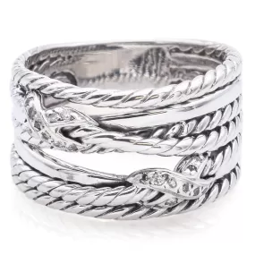 David Yurman Sterling Silver Diamond Double X Crossover Ring Size 7.25