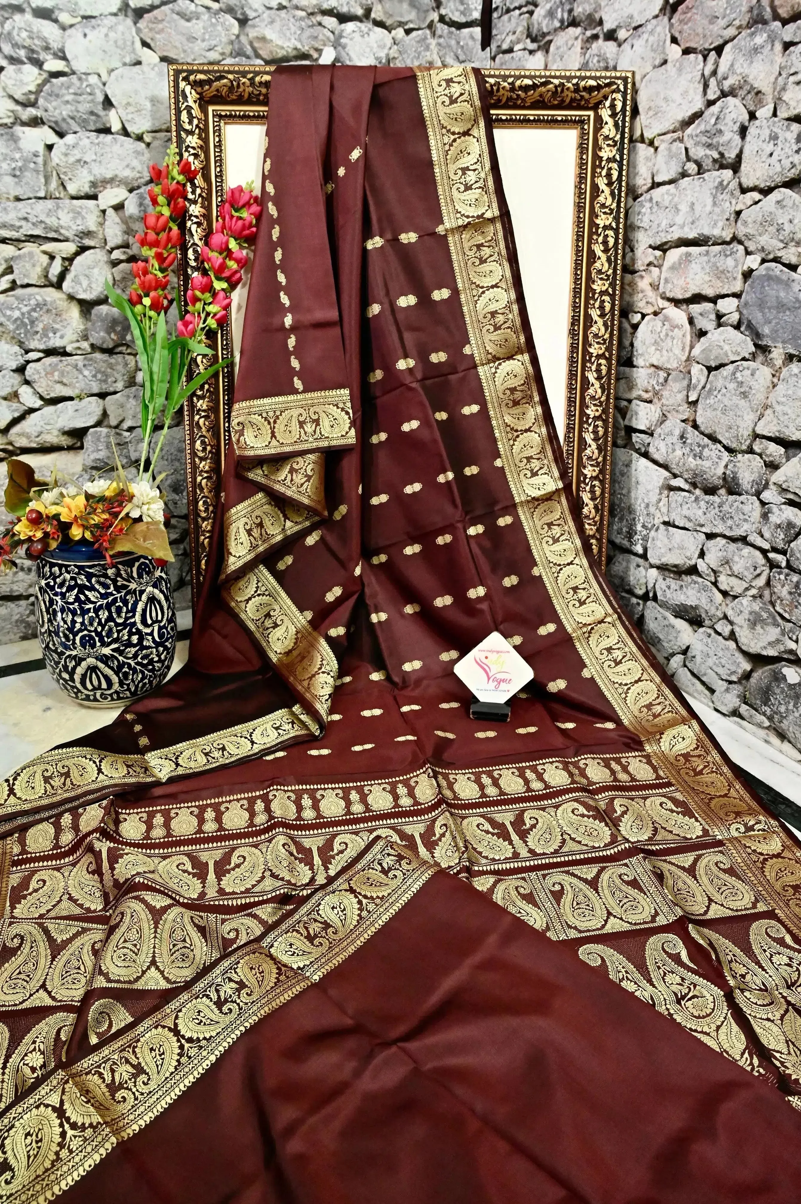 Deep Chocolate Color Pure Baluchari Silk Saree