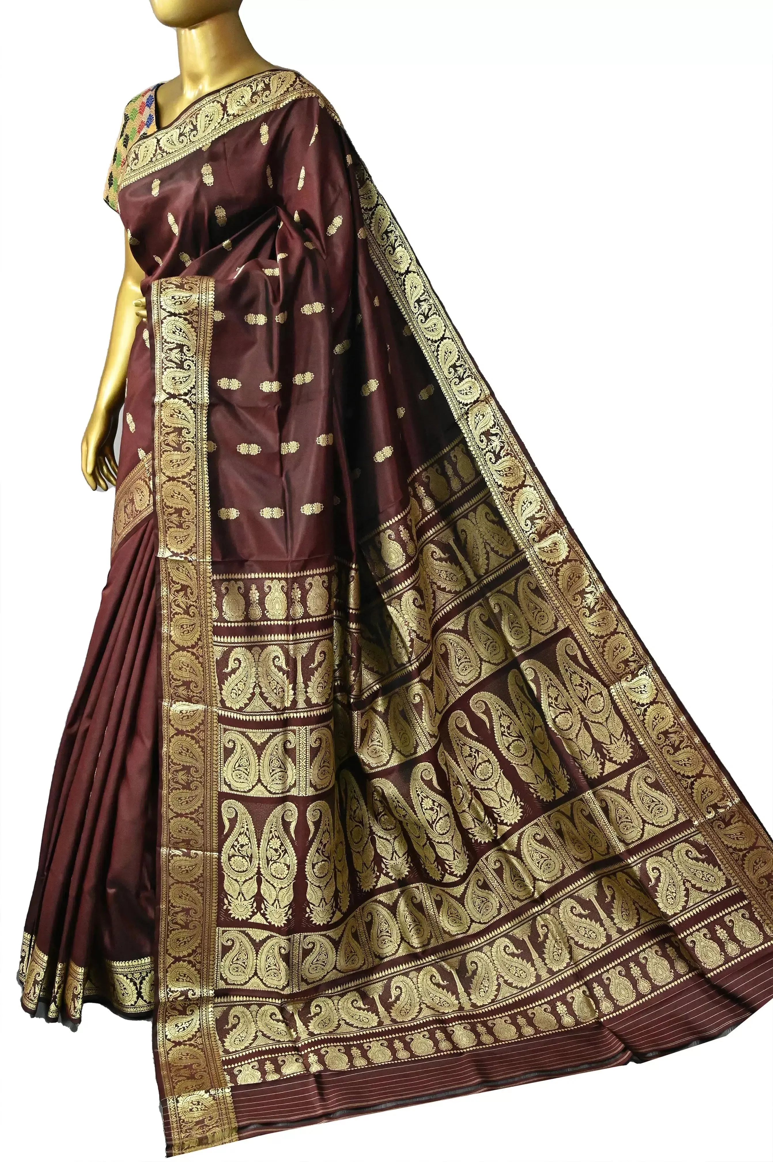 Deep Chocolate Color Pure Baluchari Silk Saree