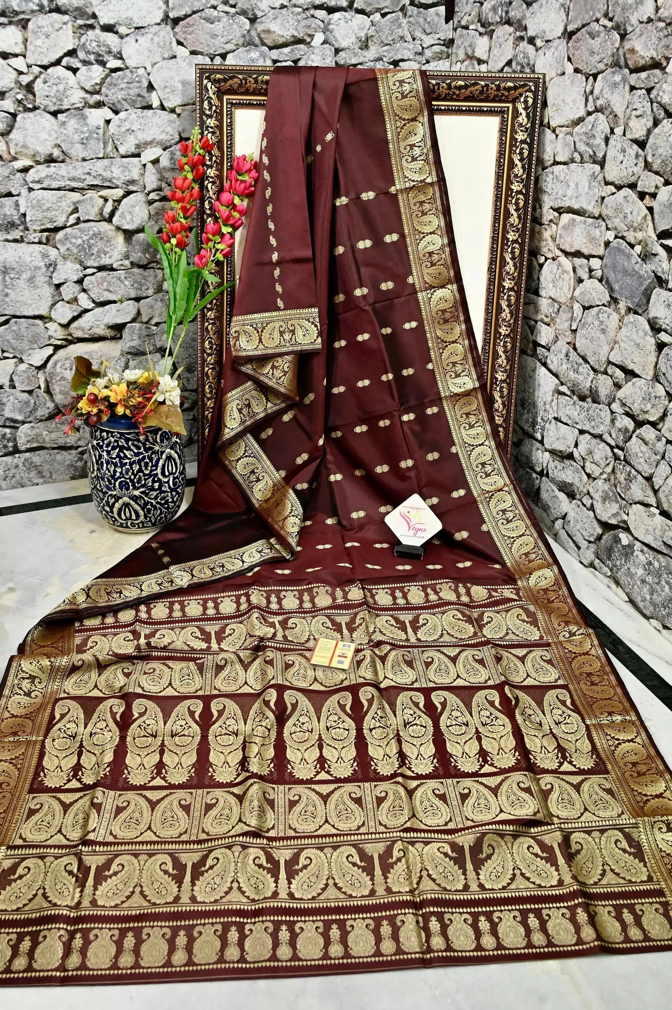 Deep Chocolate Color Pure Baluchari Silk Saree