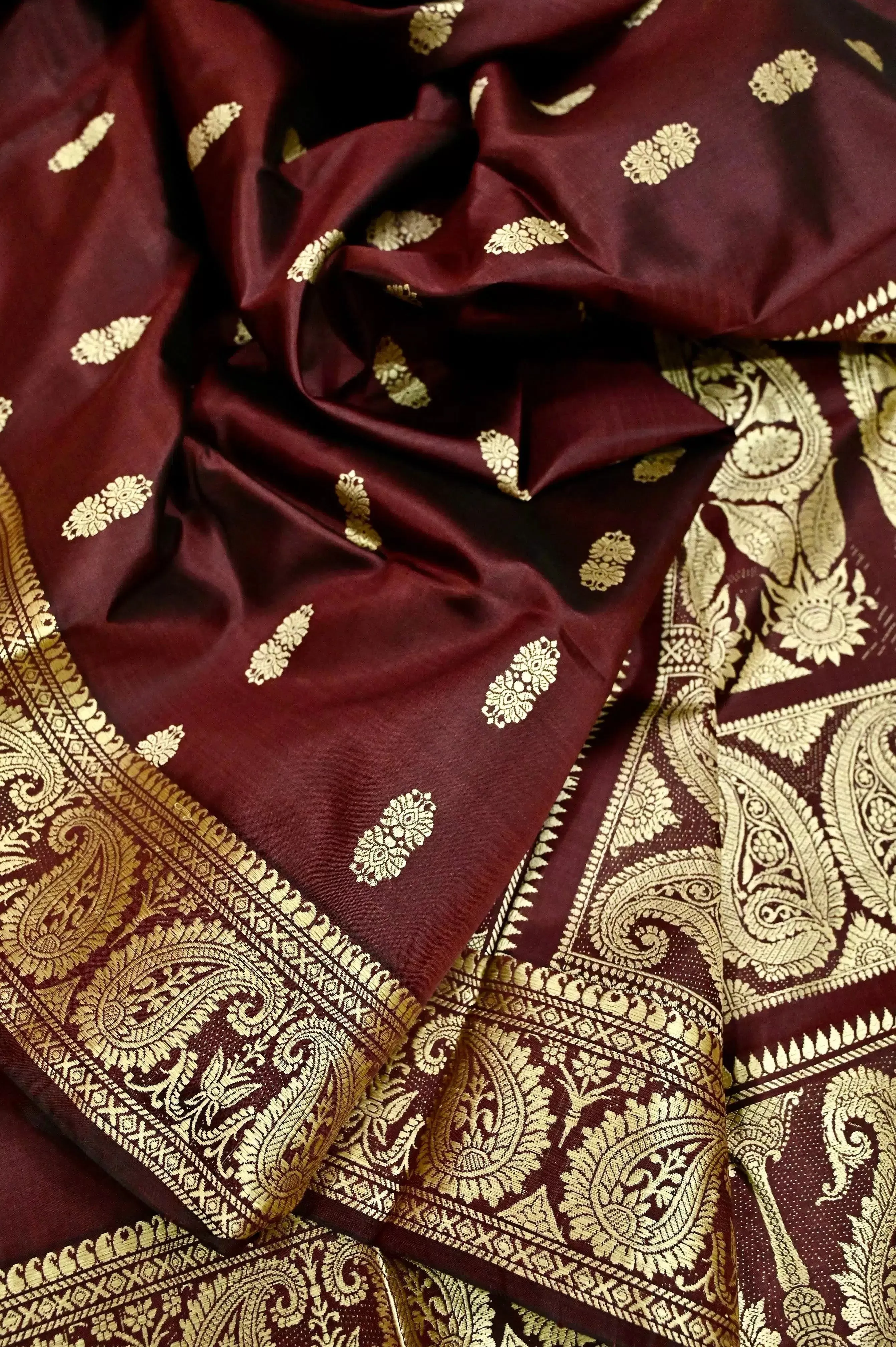 Deep Chocolate Color Pure Baluchari Silk Saree