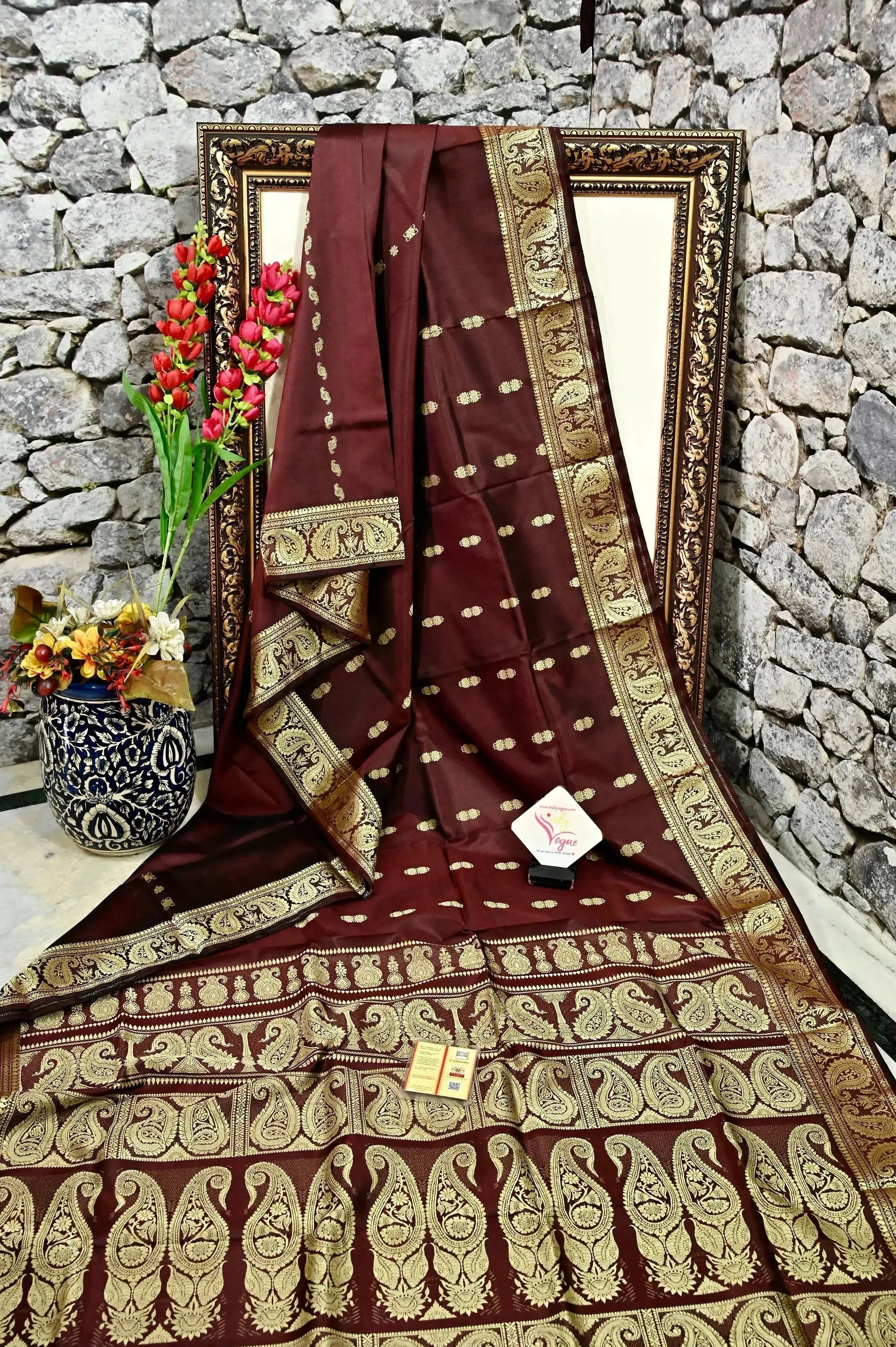 Deep Chocolate Color Pure Baluchari Silk Saree