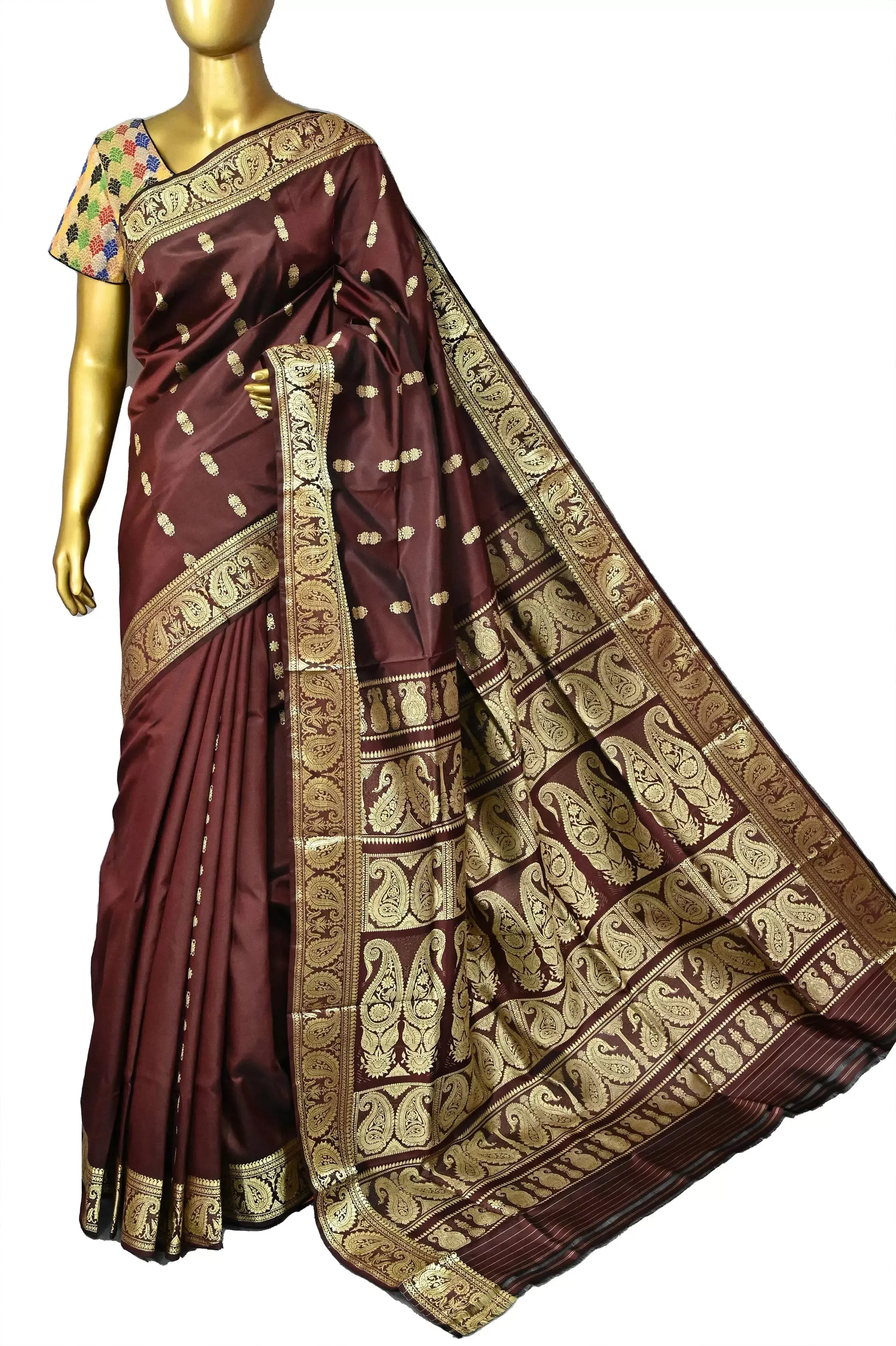 Deep Chocolate Color Pure Baluchari Silk Saree