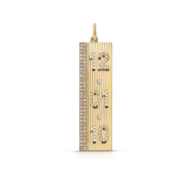 Diamond Fluted Vertical Date Nameplate Charm