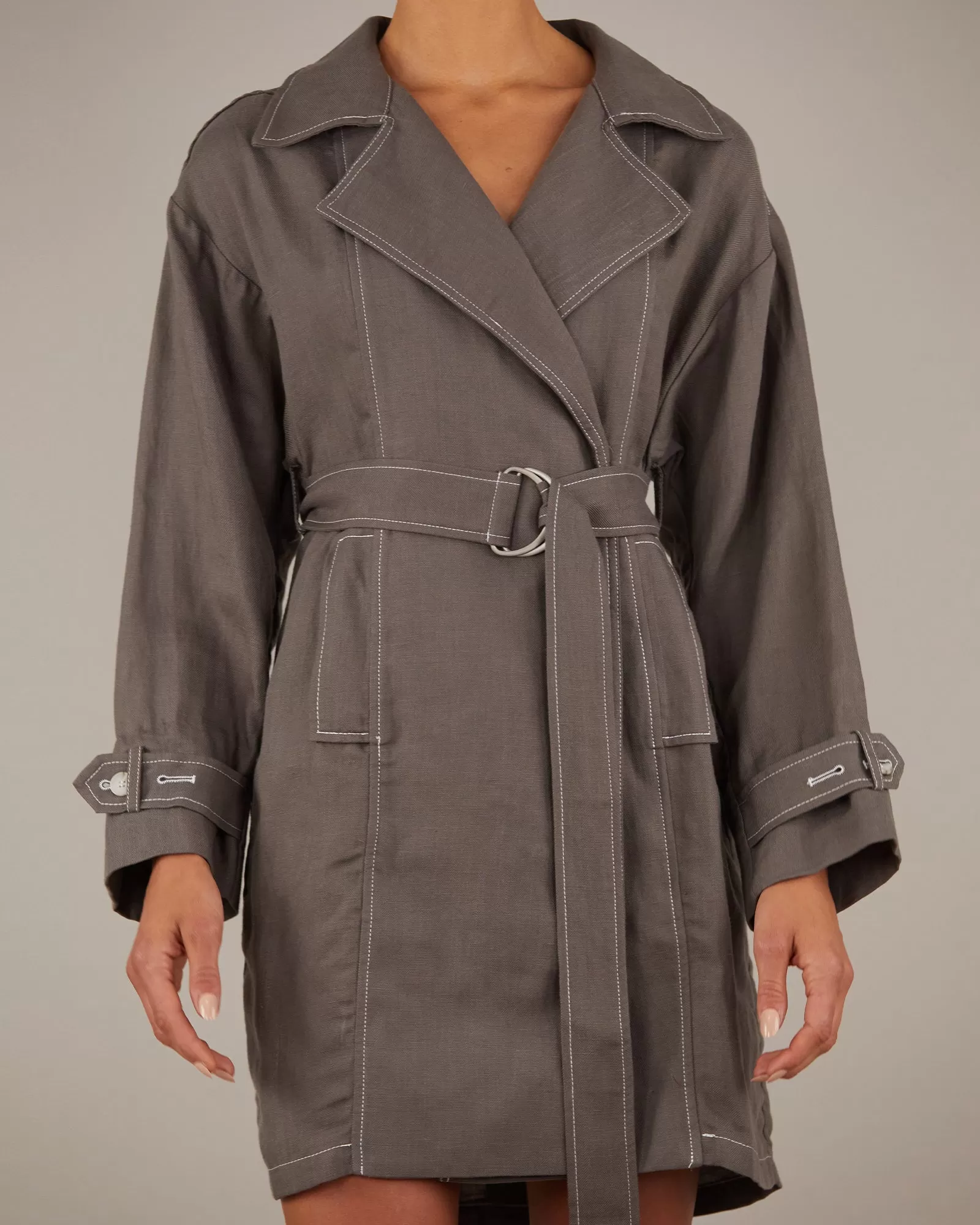 Elvie Linen Trench Jacket - Khaki