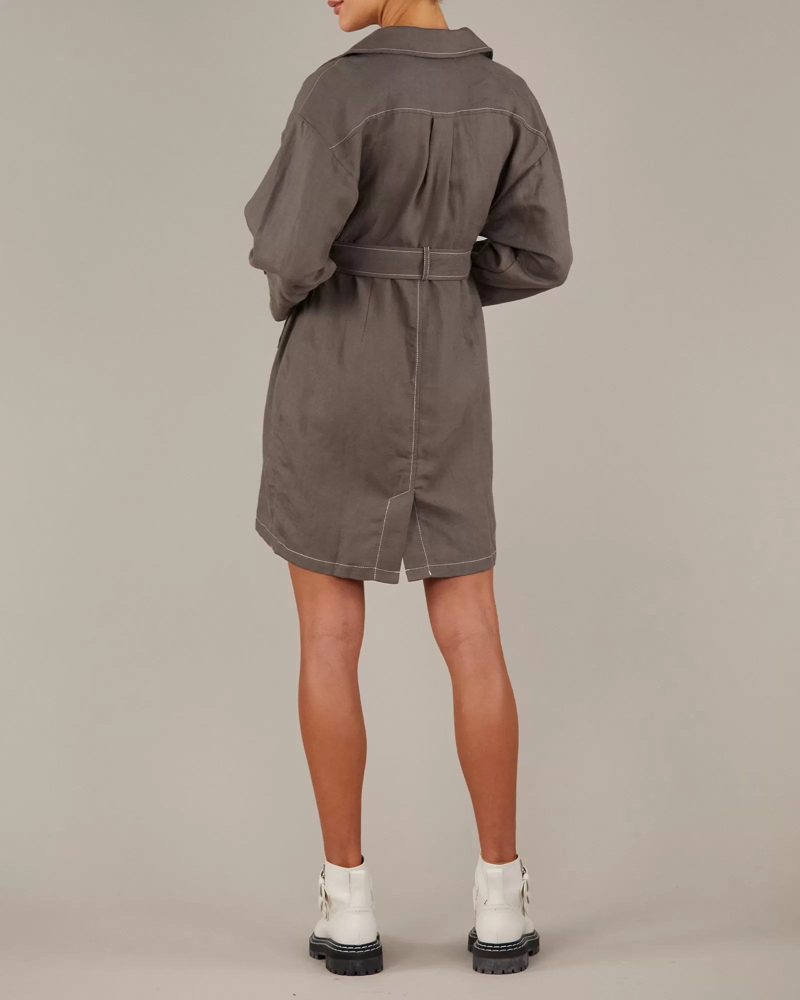 Elvie Linen Trench Jacket - Khaki