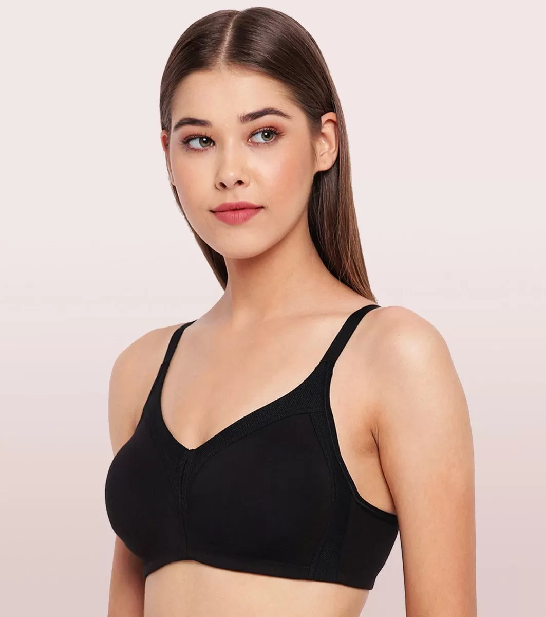 Enamor Fab-Cool AB75 M-frame Jiggle Control Full Support Stretch Cotton Bra for Women- Full Coverage, Non Padded and Wirefree - Black