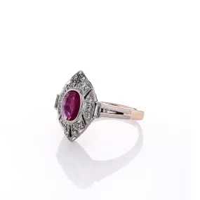 Estate 14k Two-Tone Oval Ruby and Diamond RIng