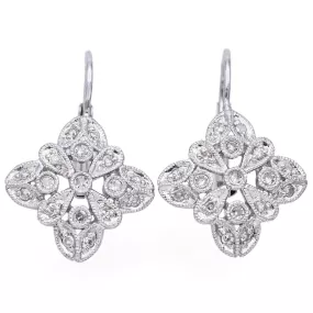 Estate 14K White Gold 0.32 TCW Diamond Leverback Dangle Earrings