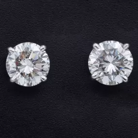 Estate 14K White Gold 1.32 TCW Diamond Round Stud Earrings 5.5 mm